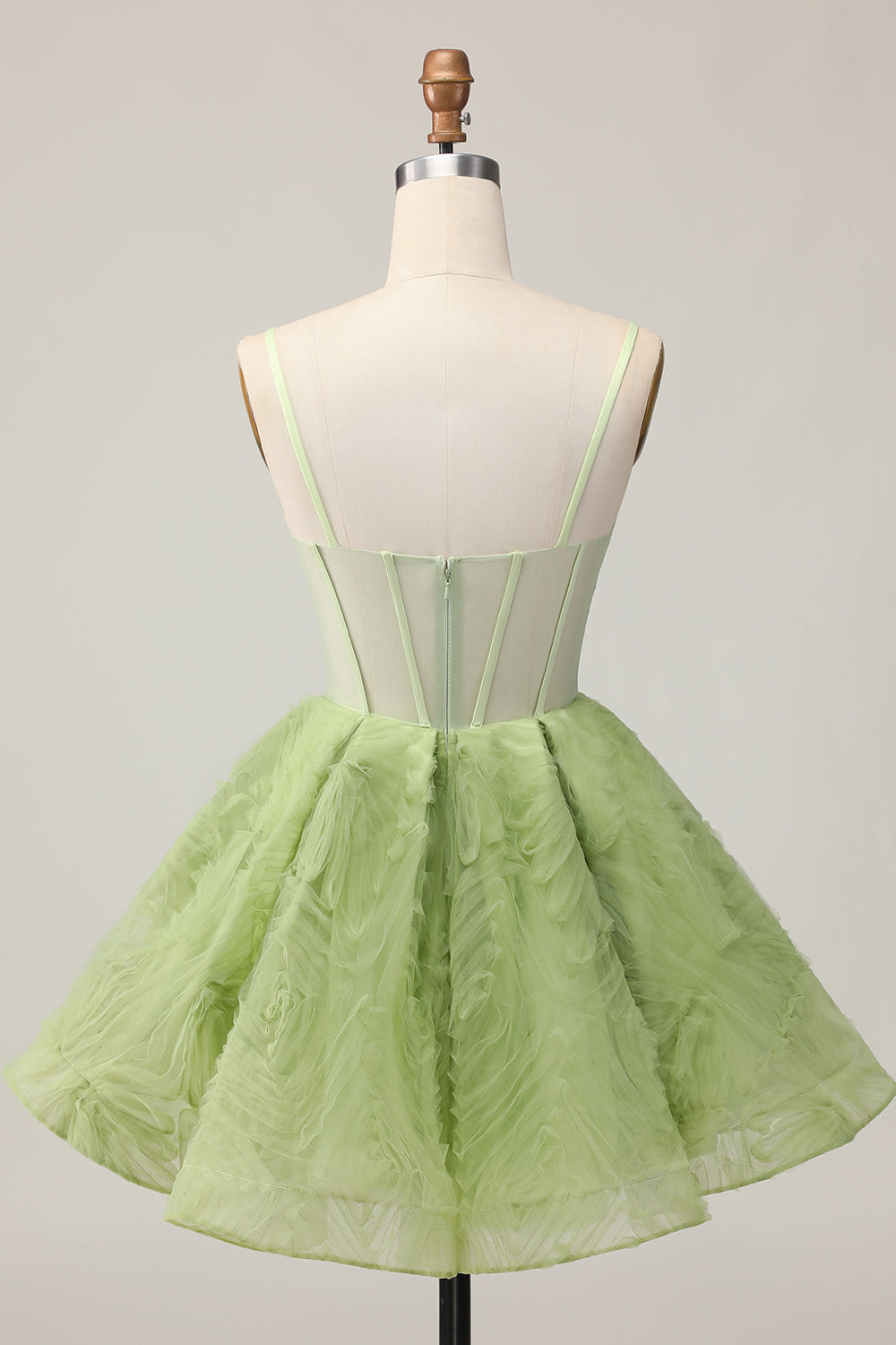 Green Corset A Line See Through Spaghetti Straps Short Homecoming Dress