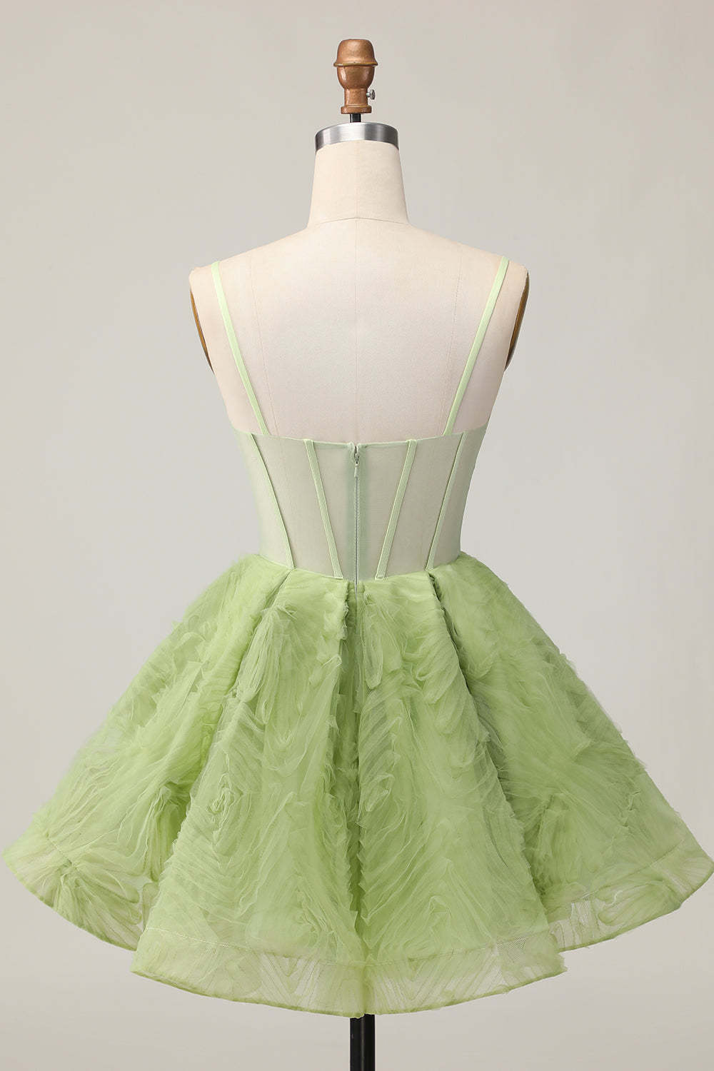 Green Corset A Line See Through Spaghetti Straps Short Homecoming Dress