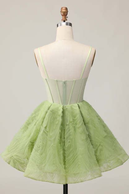 Green Corset A Line See Through Spaghetti Straps Short Homecoming Dress