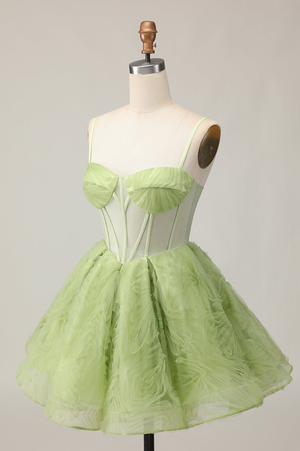 Green Corset A Line See Through Spaghetti Straps Short Homecoming Dress