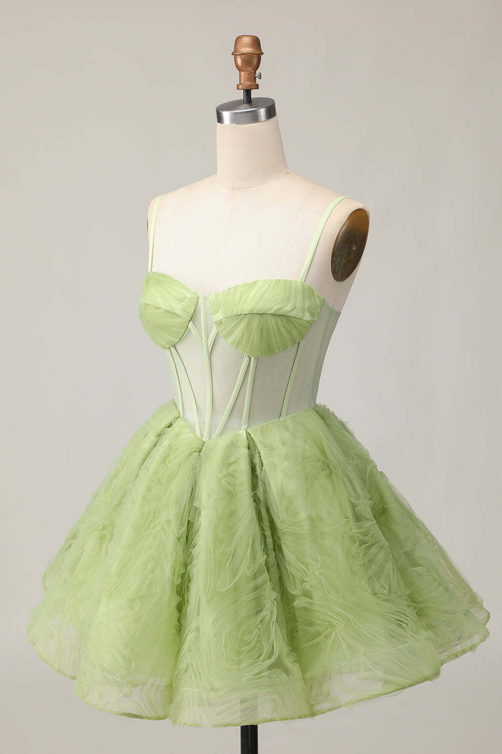Green Corset A Line See Through Spaghetti Straps Short Homecoming Dress