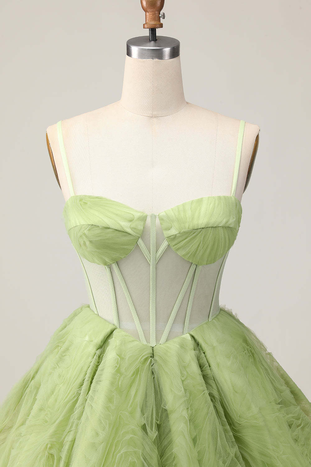 Green Corset A Line See Through Spaghetti Straps Short Homecoming Dress