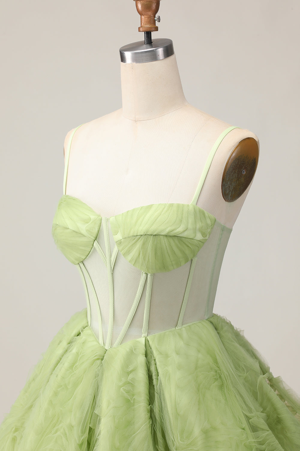 Green Corset A Line See Through Spaghetti Straps Short Homecoming Dress