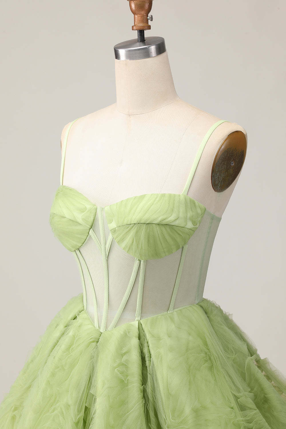 Green Corset A Line See Through Spaghetti Straps Short Homecoming Dress