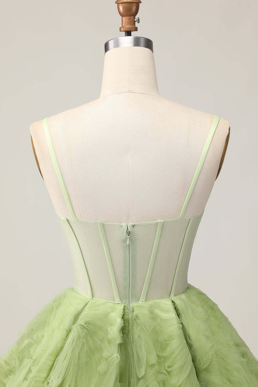 Green Corset A Line See Through Spaghetti Straps Short Homecoming Dress