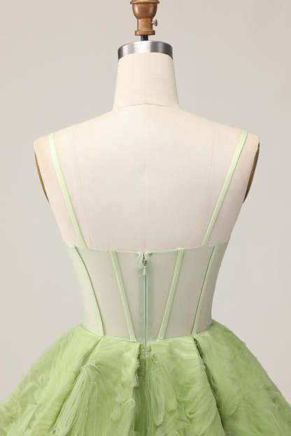 Green Corset A Line See Through Spaghetti Straps Short Homecoming Dress