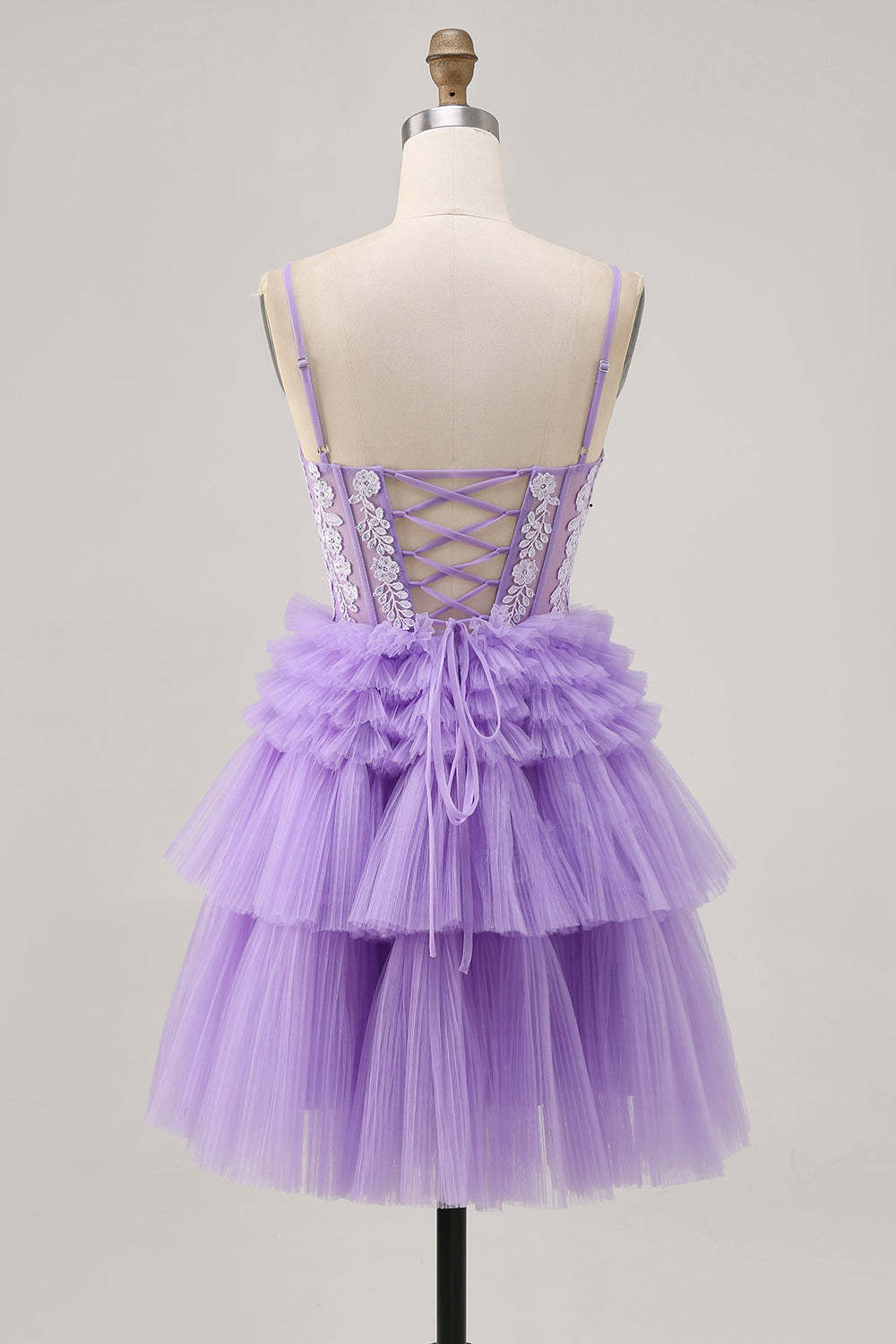 Lavender Floral Short Corset Tiered Homecoming Dress with Applique