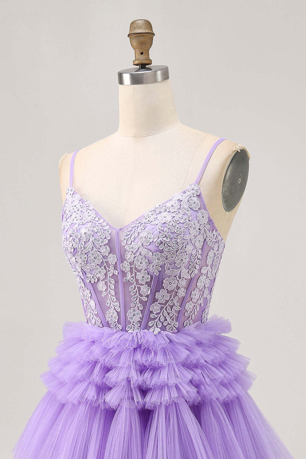 Lavender Floral Short Corset Tiered Homecoming Dress with Applique