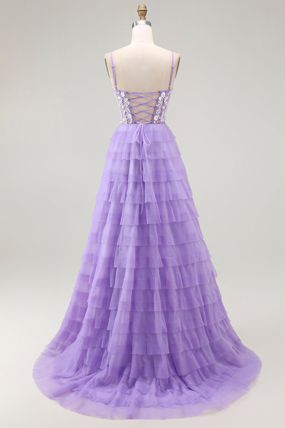 Purple Corset Tiered A Line Sequins Long Prom Dress with Sit