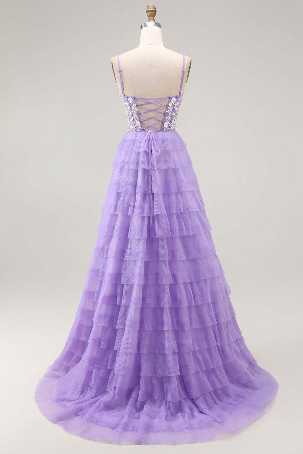 Purple Corset Tiered A Line Sequins Long Prom Dress with Sit