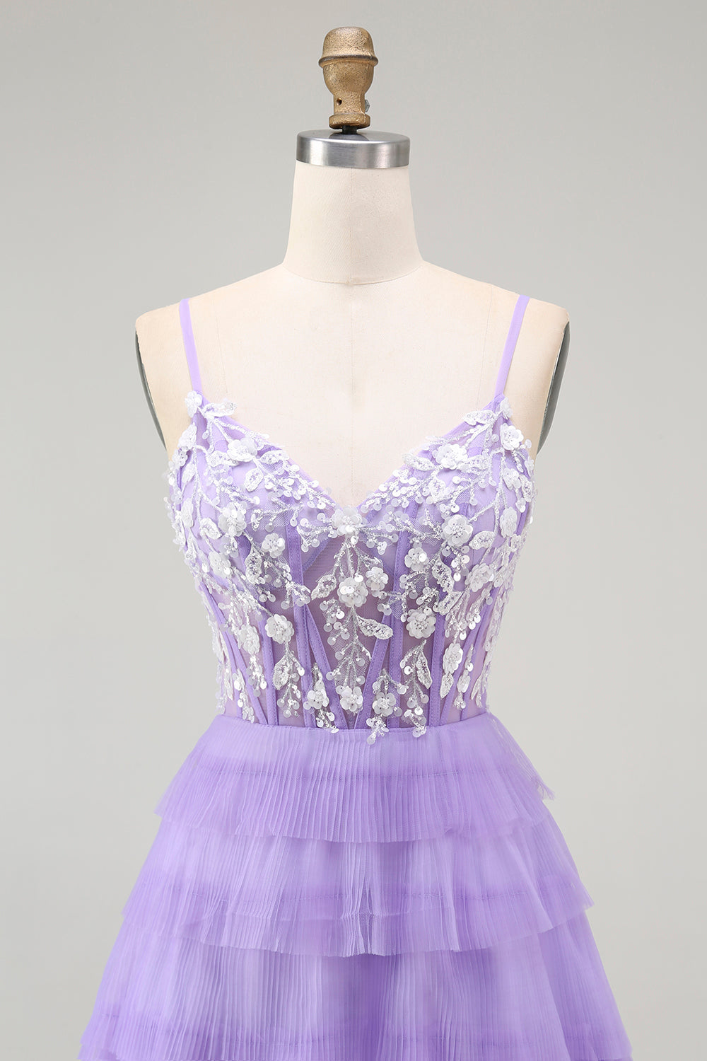 Purple Corset Tiered A Line Sequins Long Prom Dress with Sit