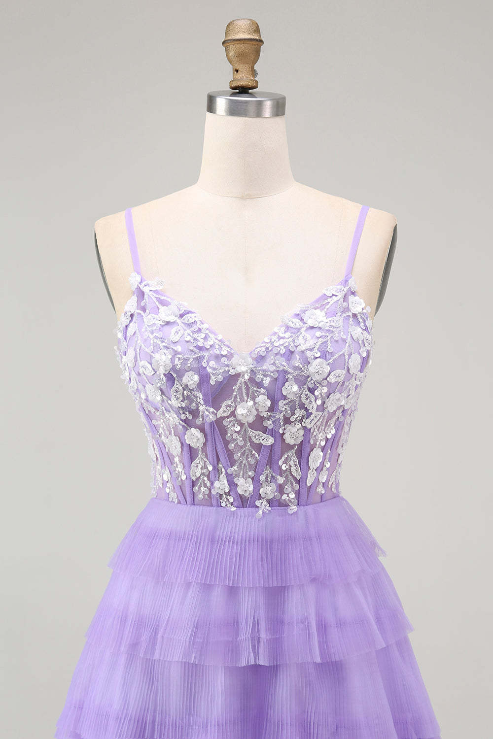 Purple Corset Tiered A Line Sequins Long Prom Dress with Sit