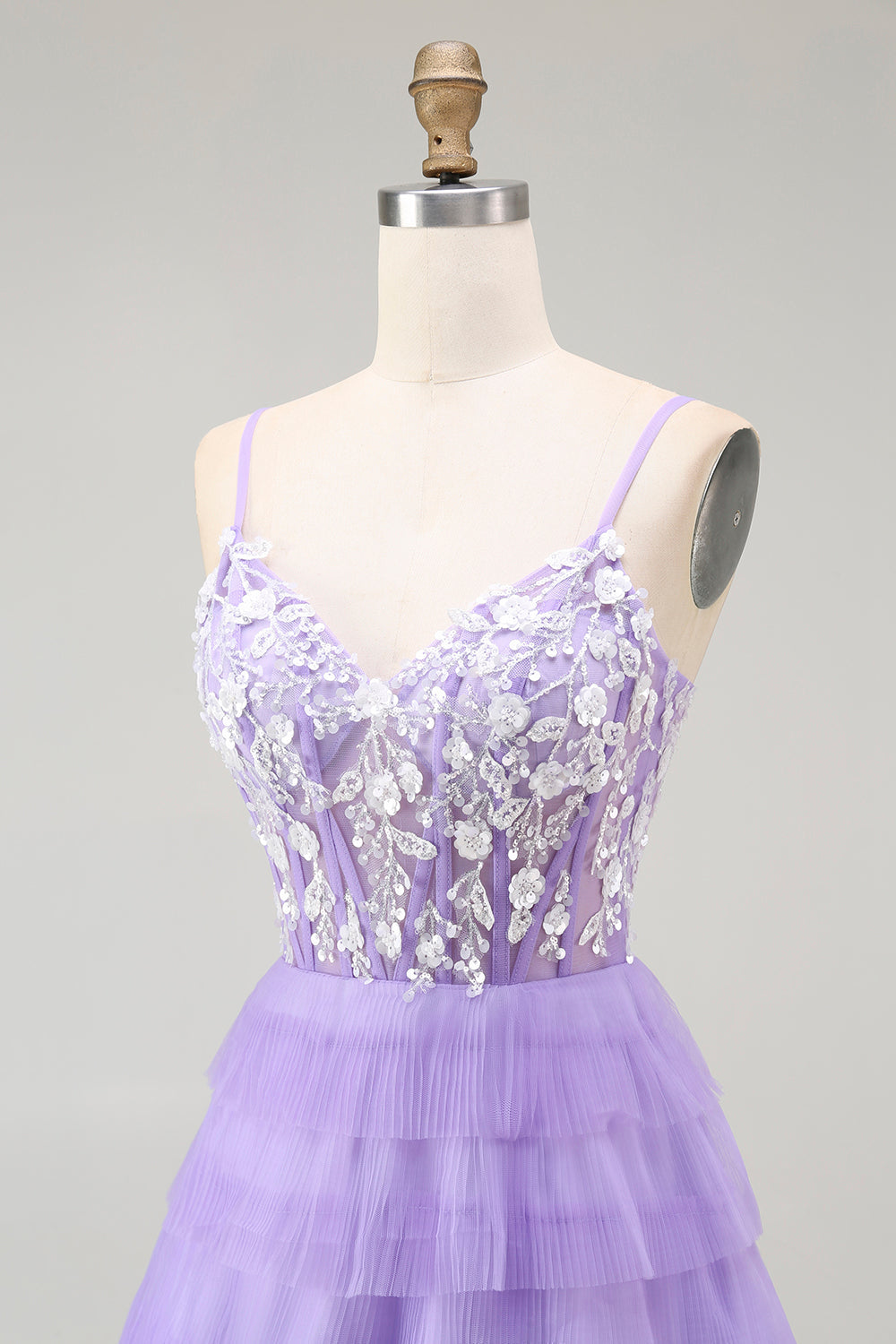 Purple Corset Tiered A Line Sequins Long Prom Dress with Sit