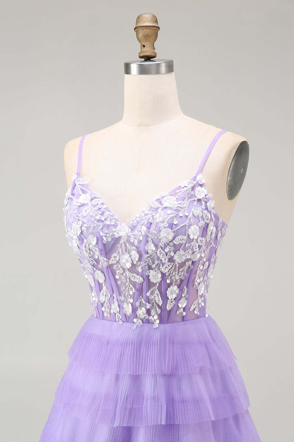 Purple Corset Tiered A Line Sequins Long Prom Dress with Sit