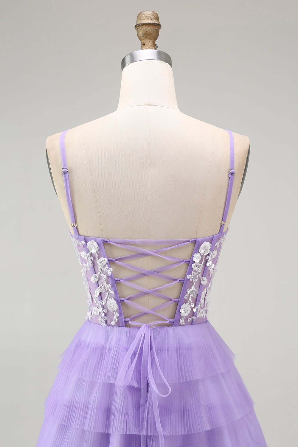 Purple Corset Tiered A Line Sequins Long Prom Dress with Sit