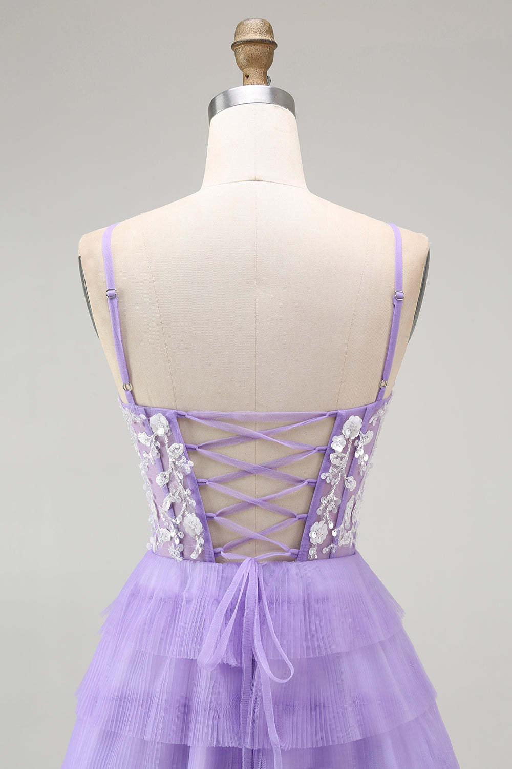 Purple Corset Tiered A Line Sequins Long Prom Dress with Sit