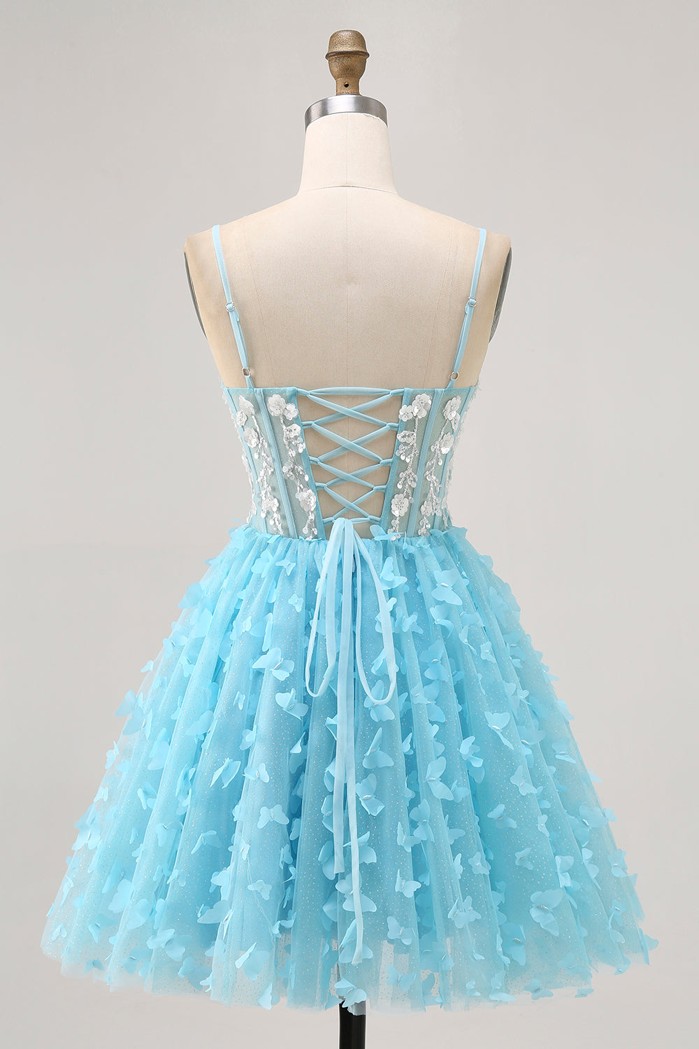 Sparkly Blue Corset Floral A Line Short Homecoming Dress with Sequins