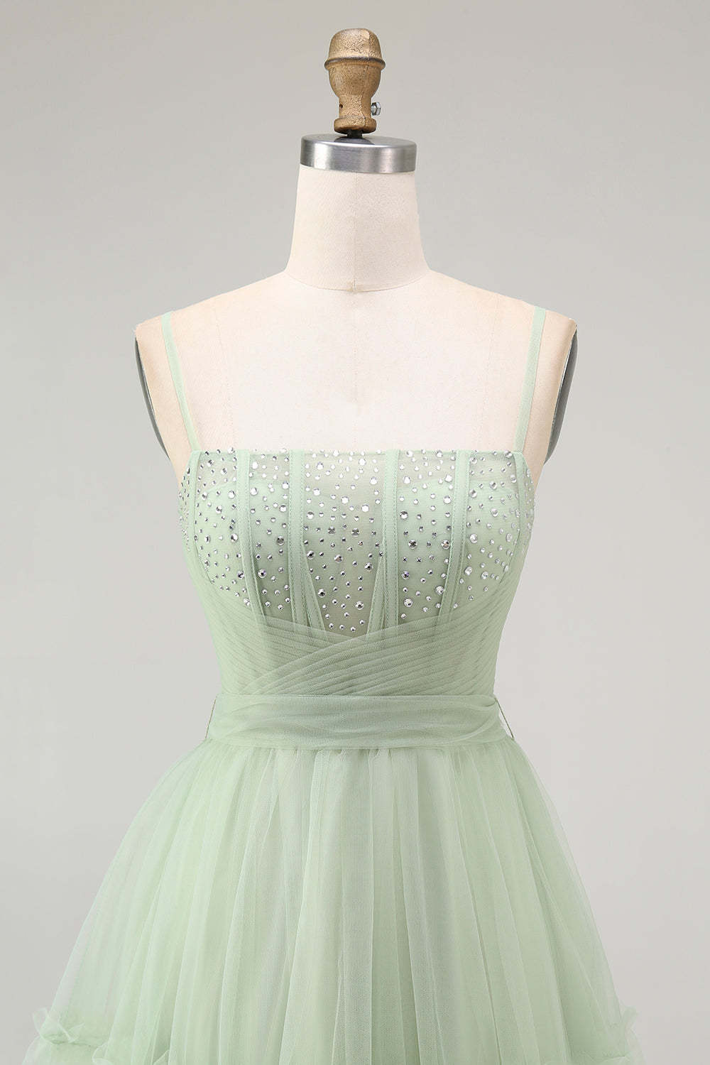 Sparkly Green Corset Tulle A Line Long Prom Dress with Bow