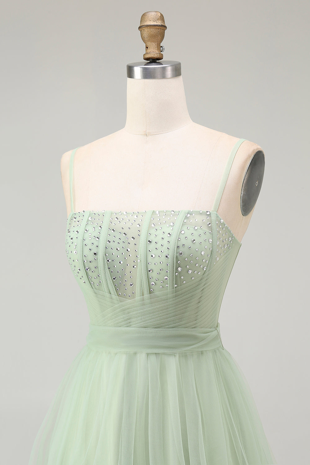 Sparkly Green Corset Tulle A Line Long Prom Dress with Bow