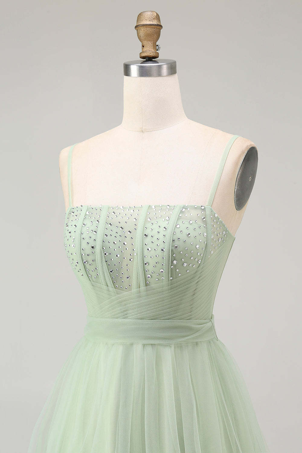 Sparkly Green Corset Tulle A Line Long Prom Dress with Bow