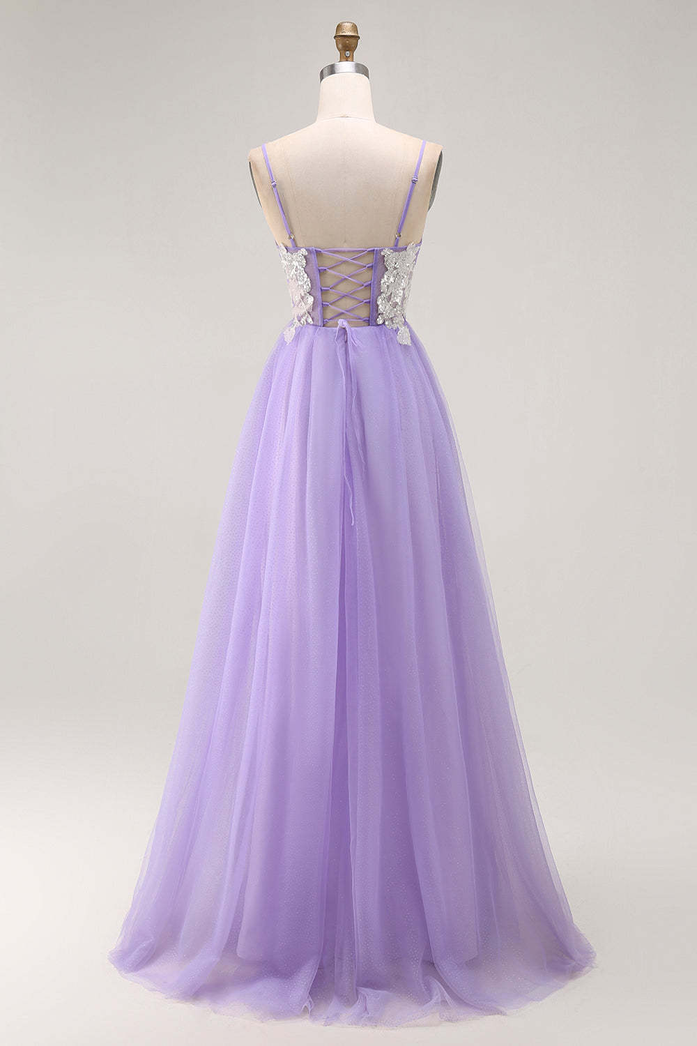 Purple A Line Corset Sparkly Long Prom Dress with Sequins
