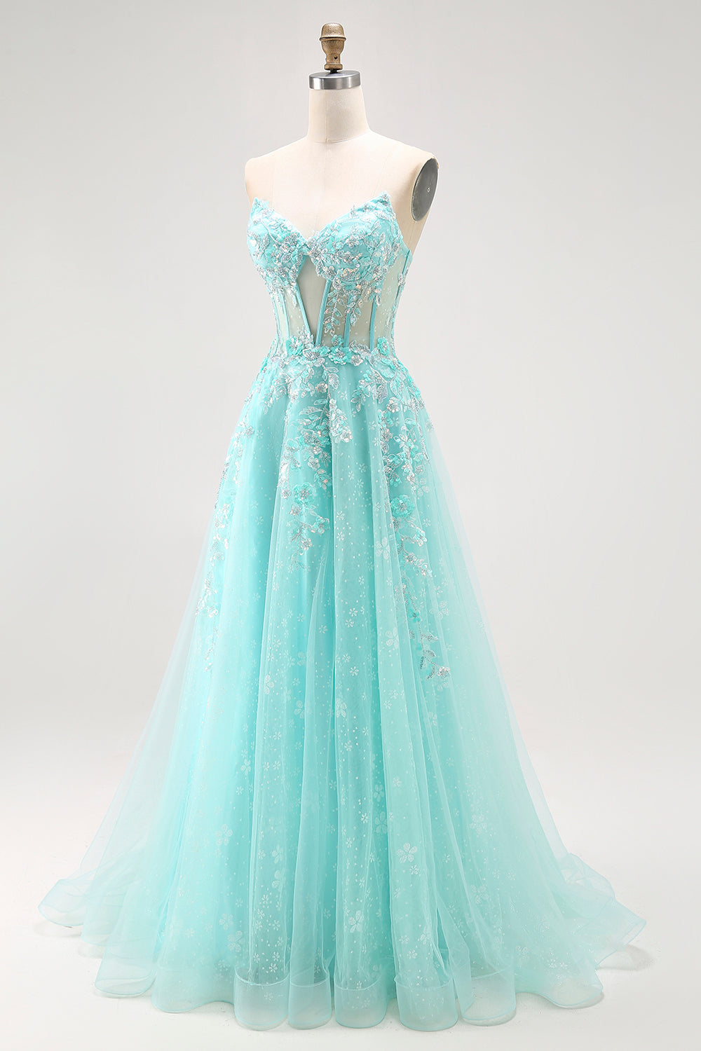 Sparkly Corset Green A Line Long Prom Dress with Lace