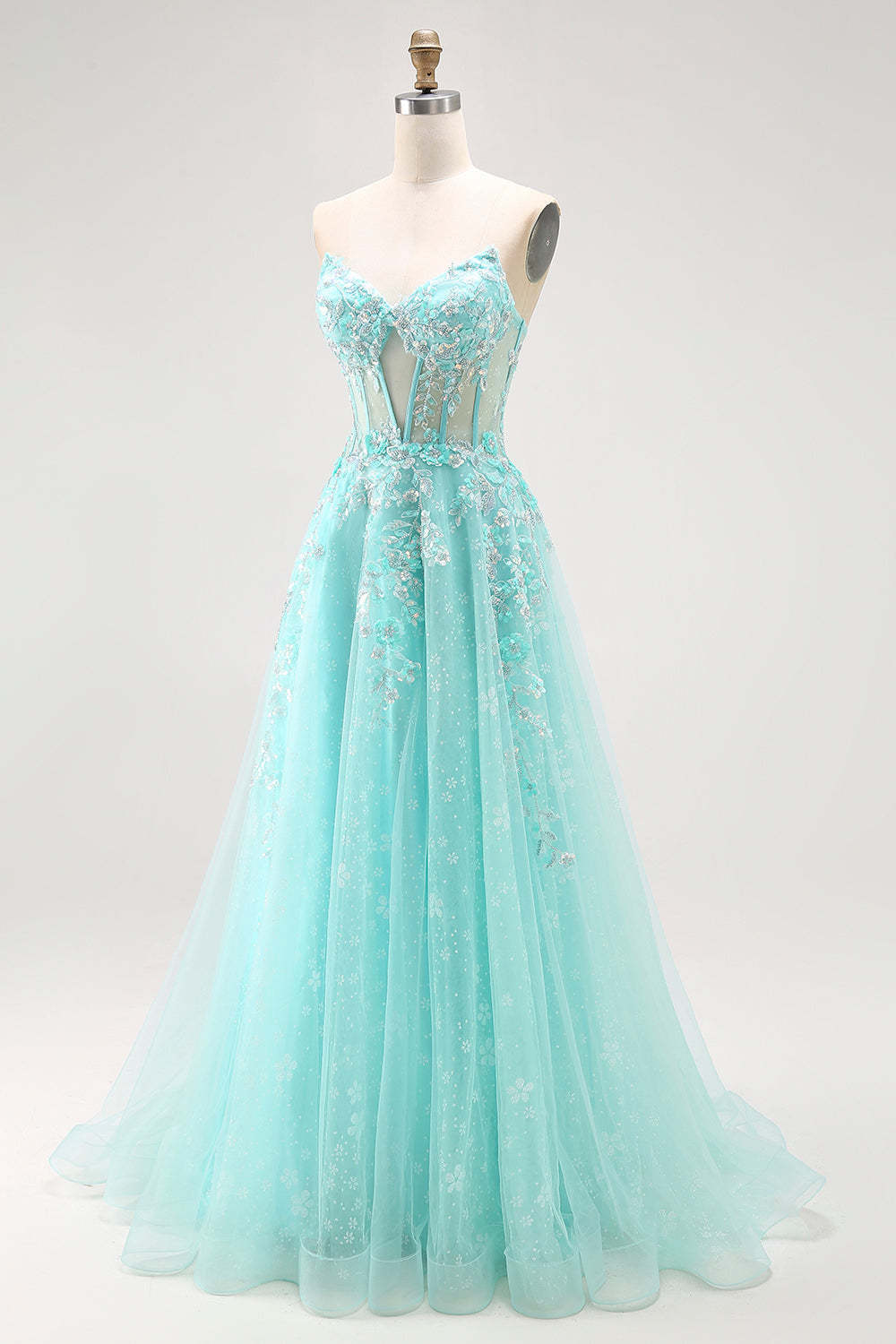 Sparkly Corset Green A Line Long Prom Dress with Lace