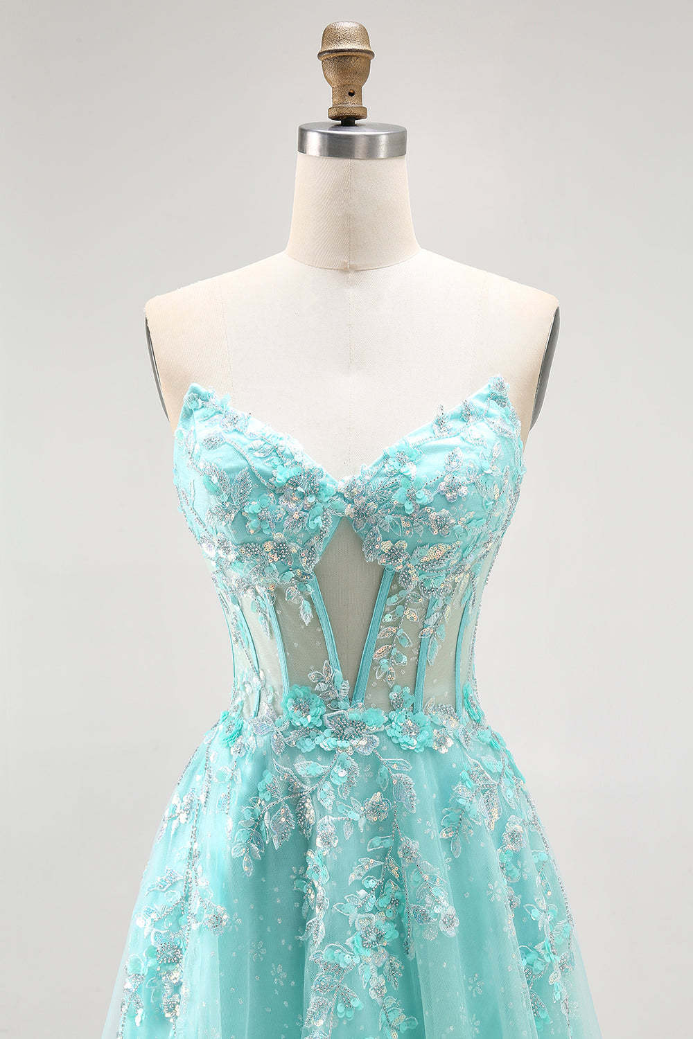 Sparkly Corset Green A Line Long Prom Dress with Lace
