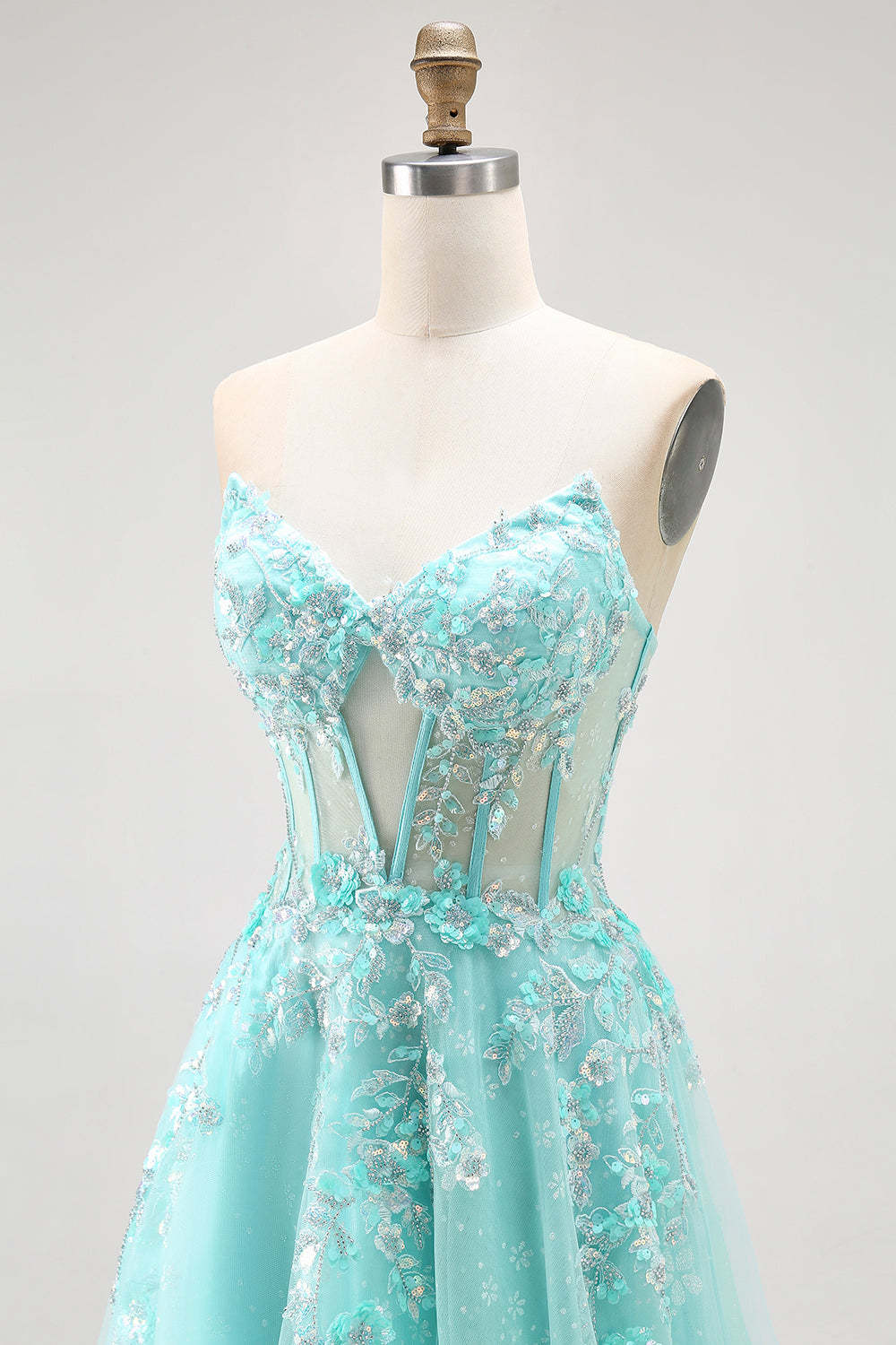 Sparkly Corset Green A Line Long Prom Dress with Lace