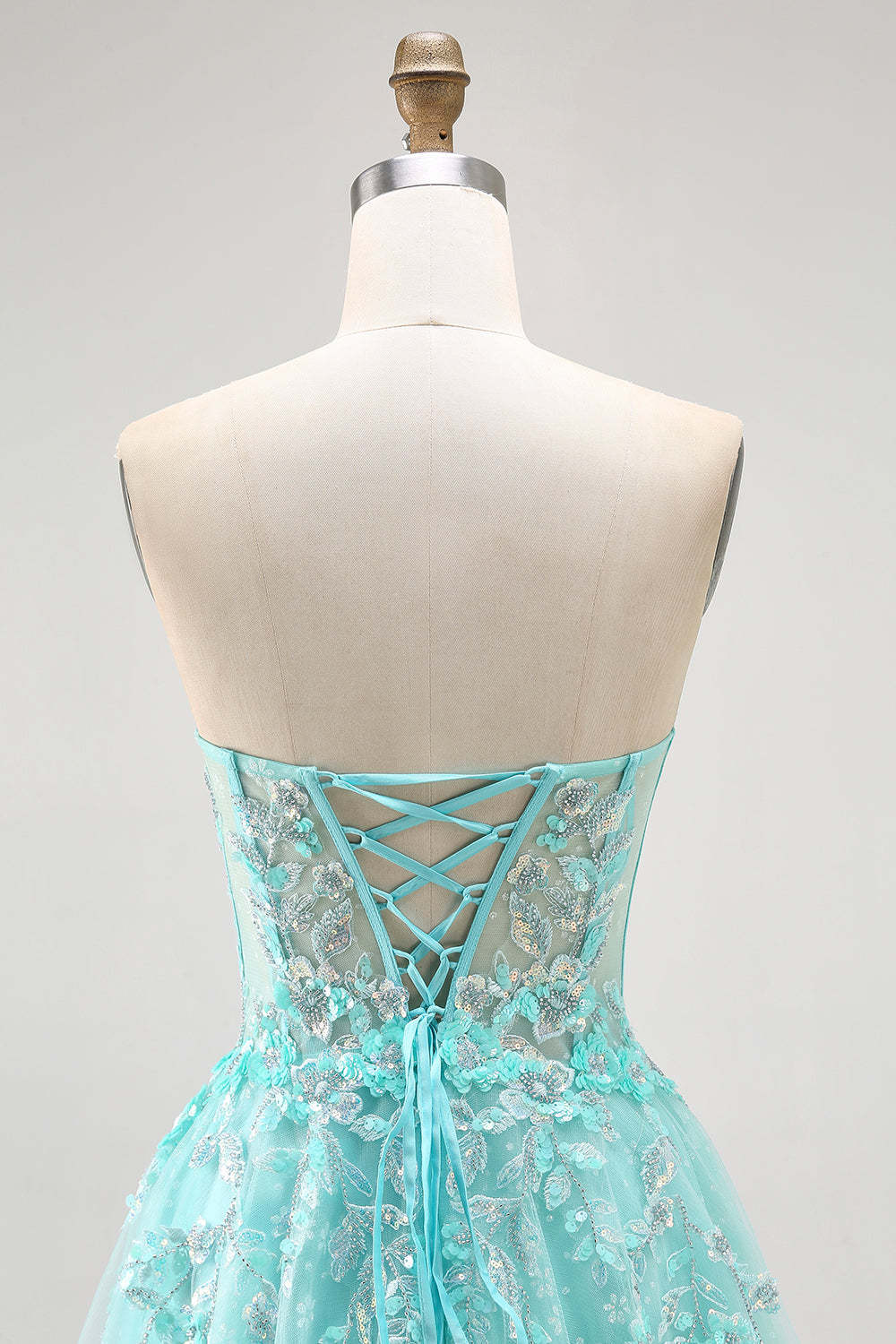 Sparkly Corset Green A Line Long Prom Dress with Lace