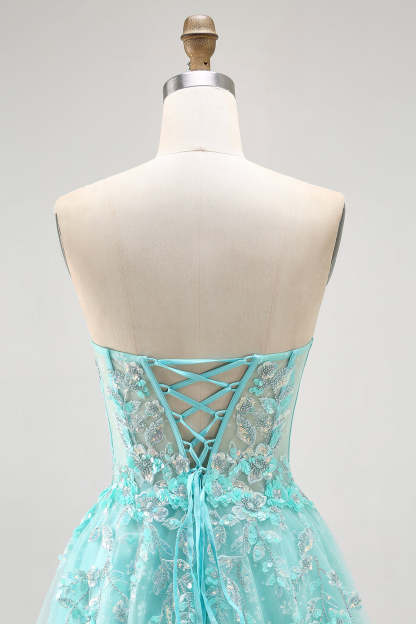 Sparkly Corset Green A Line Long Prom Dress with Lace