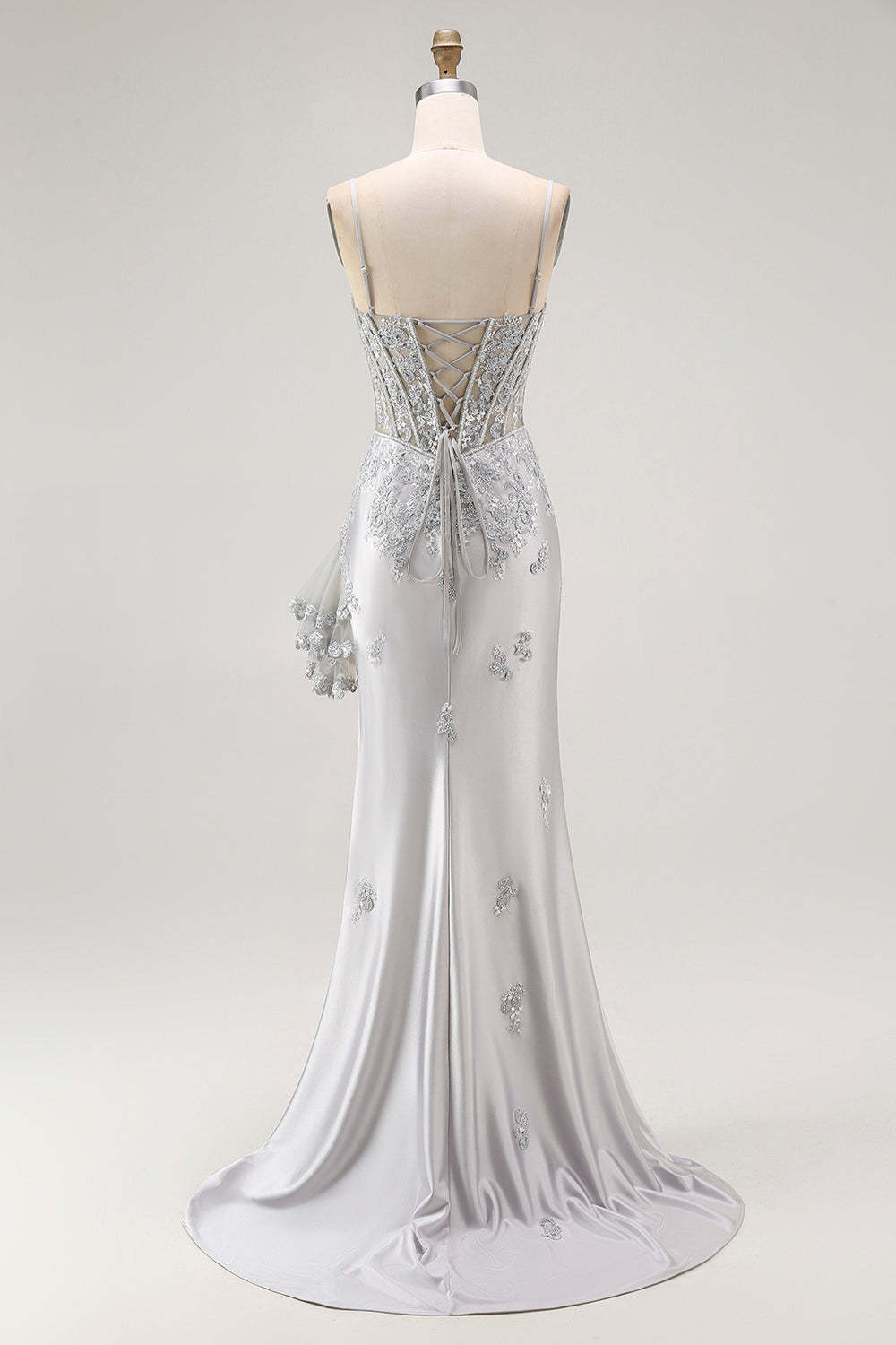 Sparkly Grey Mermaid Corset Maxi Prom Dress with Beading