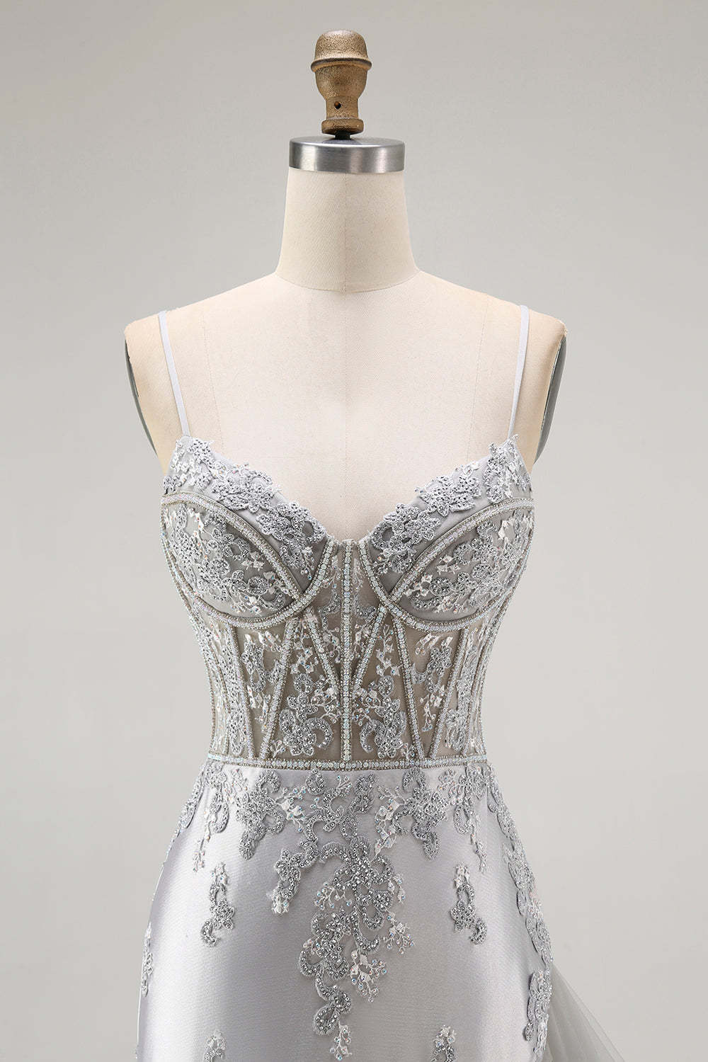 Sparkly Grey Mermaid Corset Maxi Prom Dress with Beading