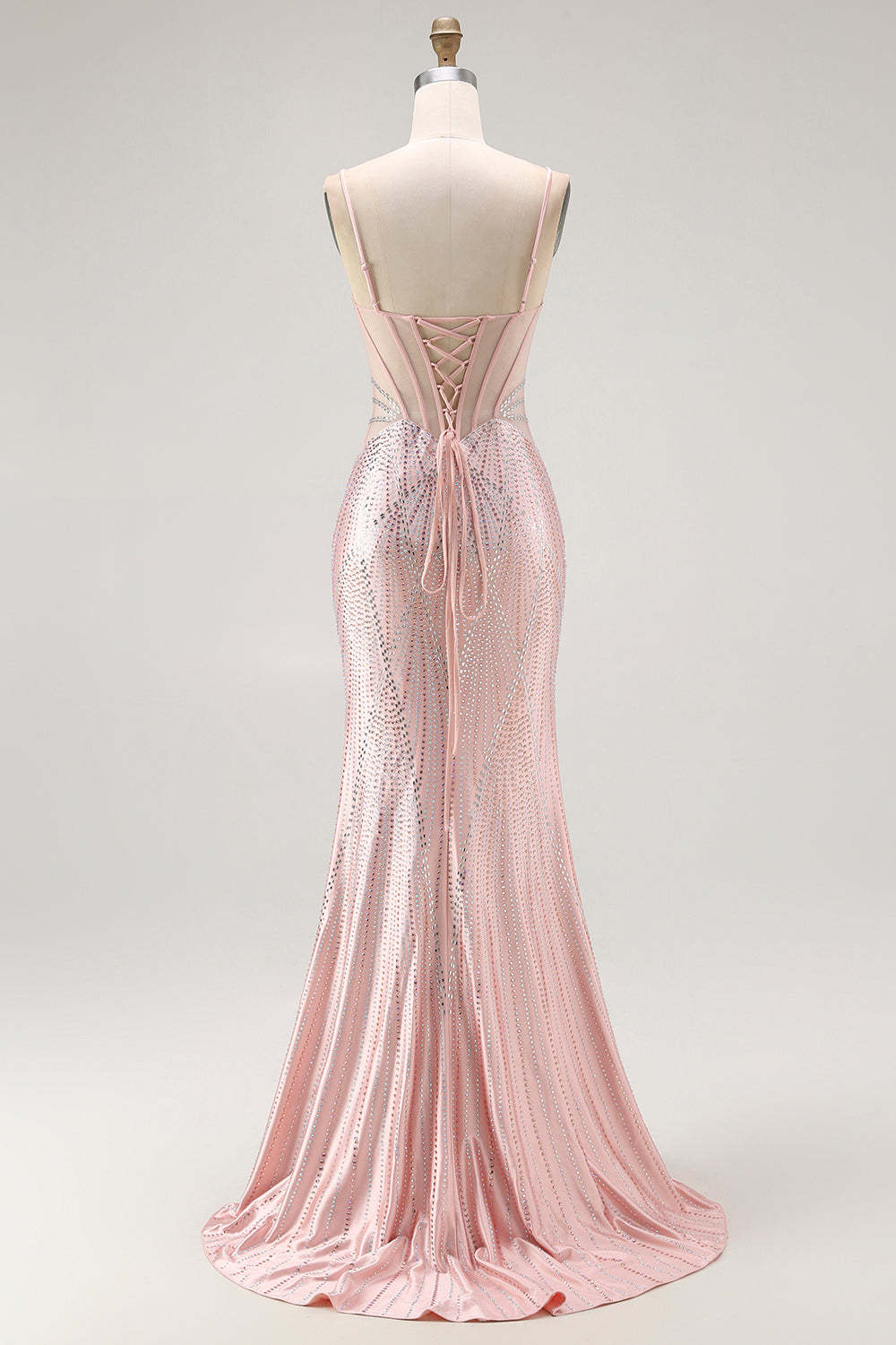 Sparkly Blush Corset Beaded Mermaid Long Prom Dress