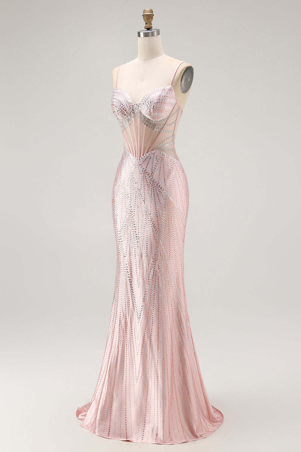 Sparkly Blush Corset Beaded Mermaid Long Prom Dress