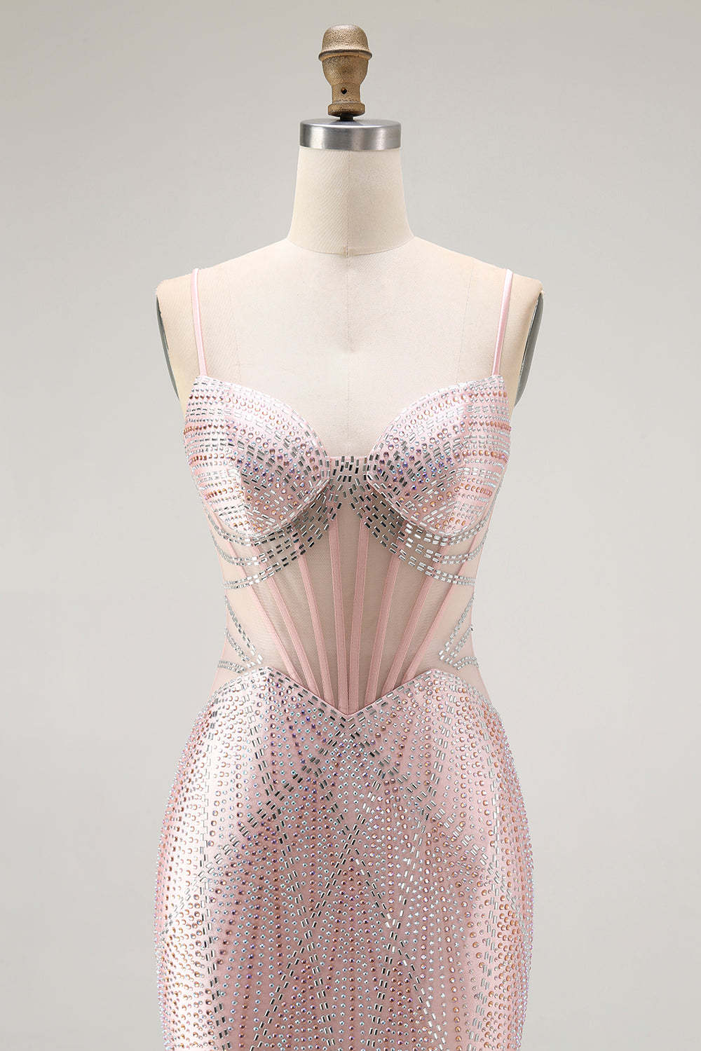 Sparkly Blush Corset Beaded Mermaid Long Prom Dress