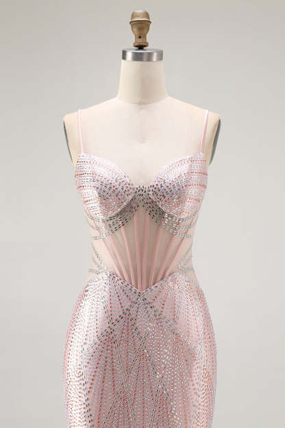 Sparkly Blush Corset Beaded Mermaid Long Prom Dress