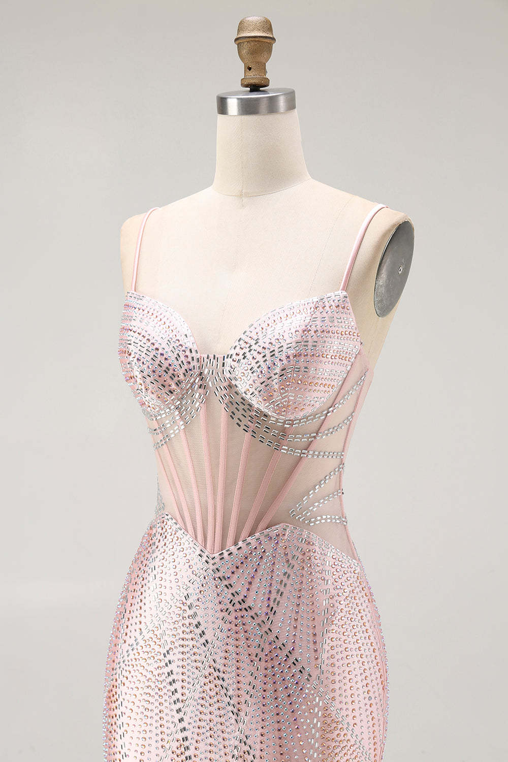 Sparkly Blush Corset Beaded Mermaid Long Prom Dress