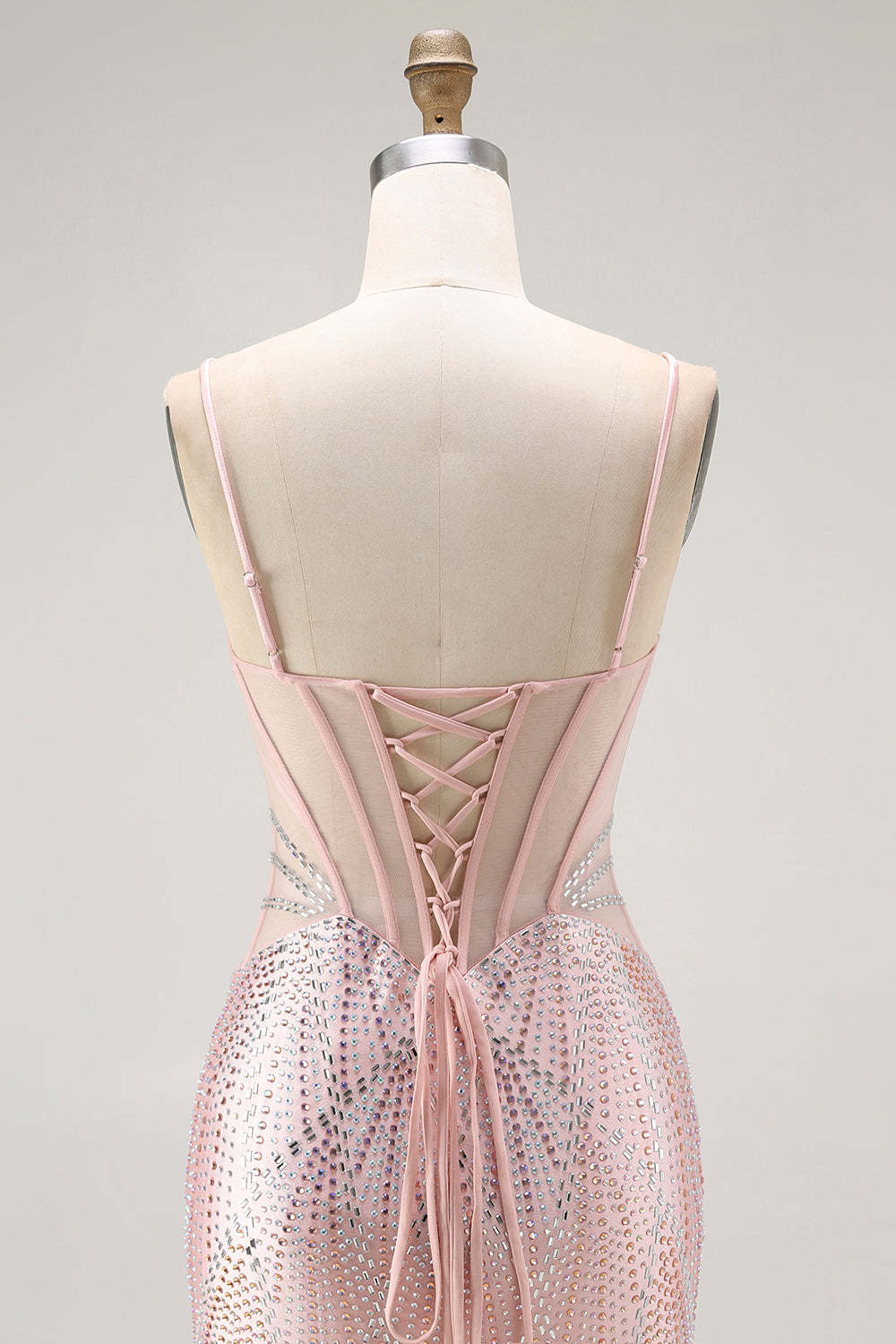 Sparkly Blush Corset Beaded Mermaid Long Prom Dress