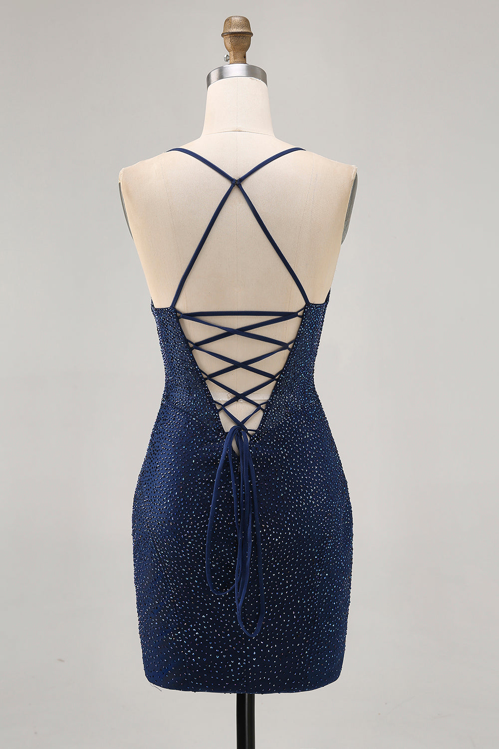 Dark Blue Tight Short Sparkly Beaded Homecoming Dress