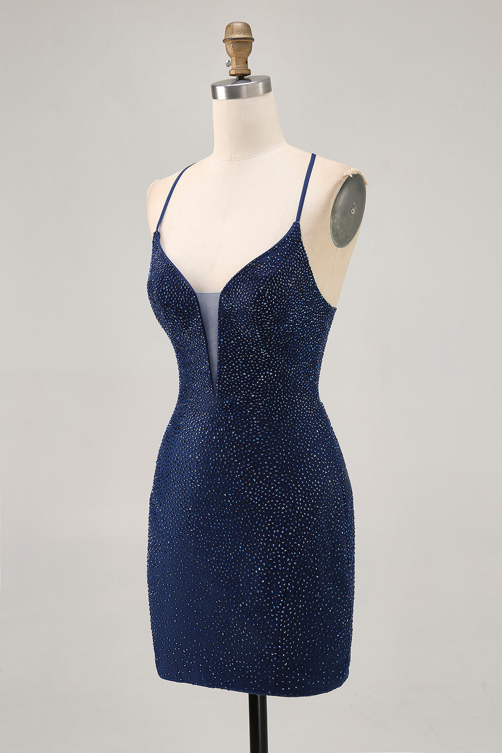 Dark Blue Tight Short Sparkly Beaded Homecoming Dress