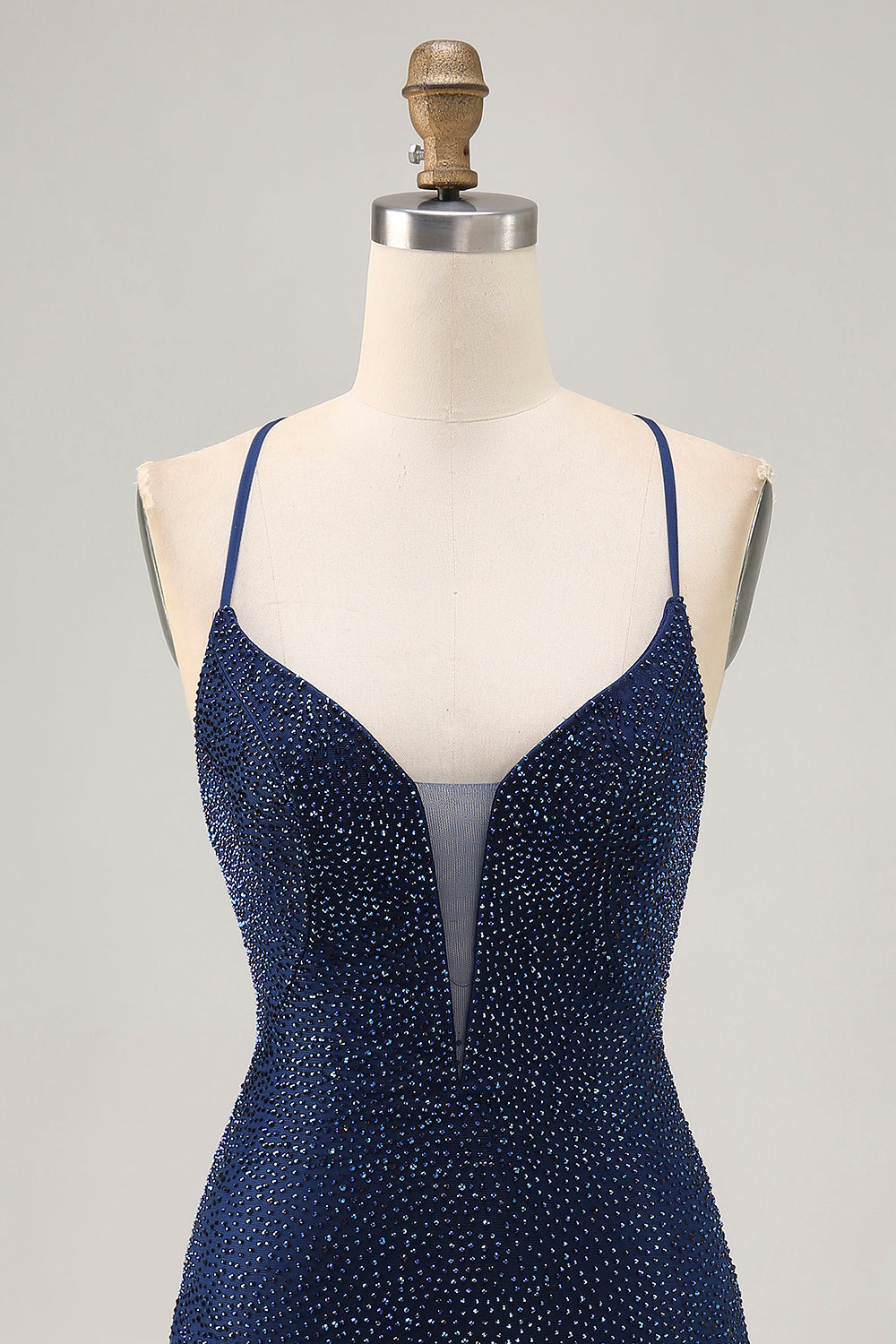 Dark Blue Tight Short Sparkly Beaded Homecoming Dress