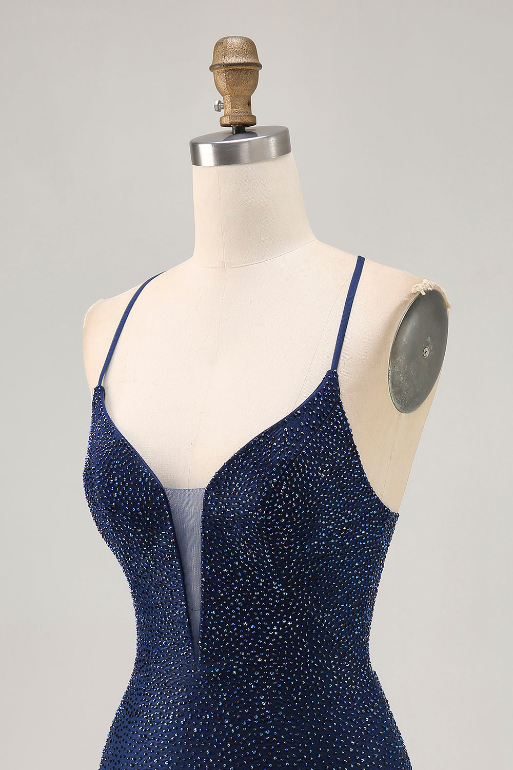 Dark Blue Tight Short Sparkly Beaded Homecoming Dress