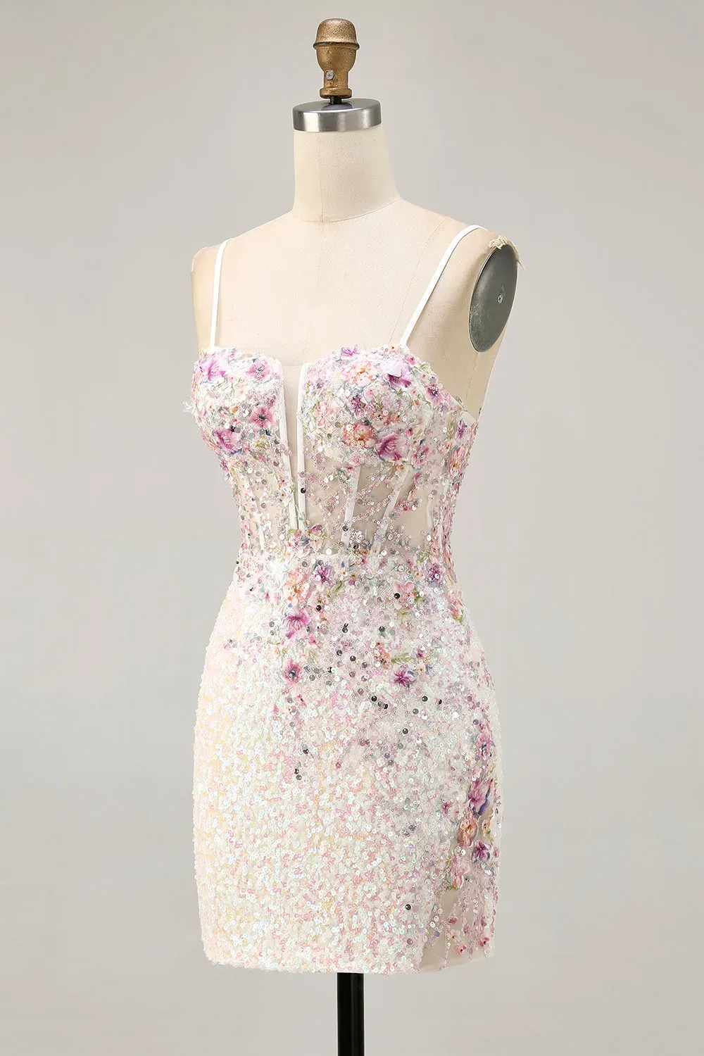 Black Floral Corset Tight Short Sparkly Sequins Homecoming Dress with Applique