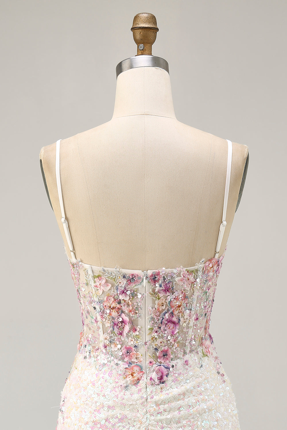 White Floral Sparkly Sequins Tight Short Corset Homecoming Dress