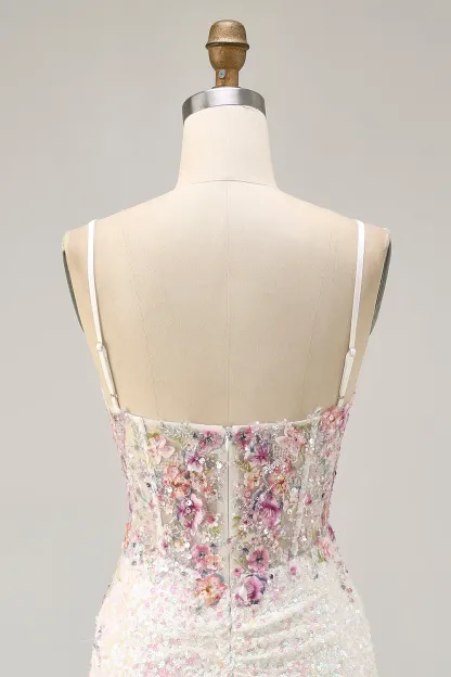 Black Floral Corset Tight Short Sparkly Sequins Homecoming Dress with Applique