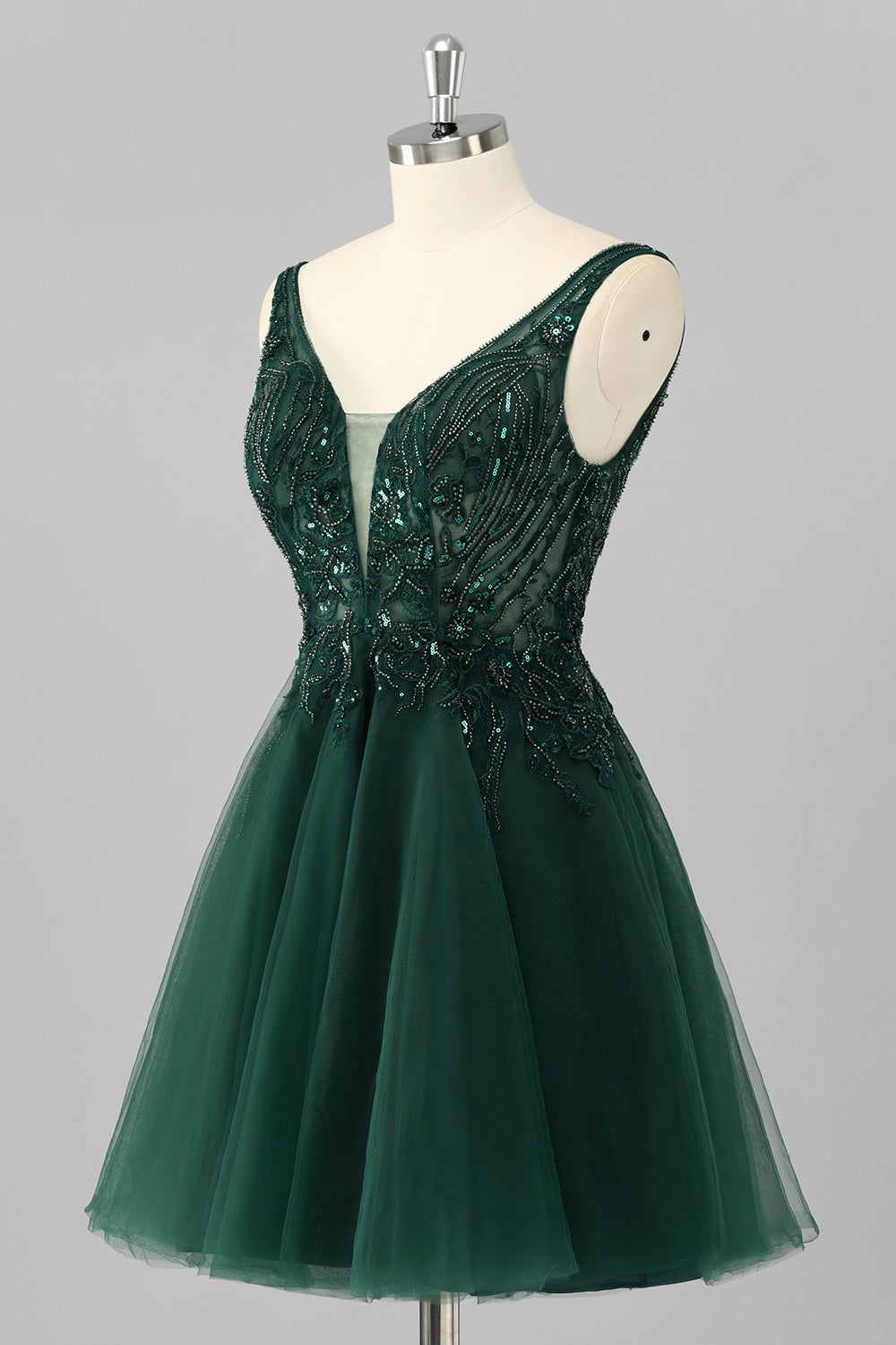 Sparkly Short Dark Green A Line Homecoming Dress with Beading