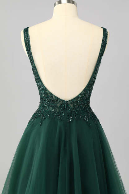 Sparkly Short Dark Green A Line Homecoming Dress with Beading