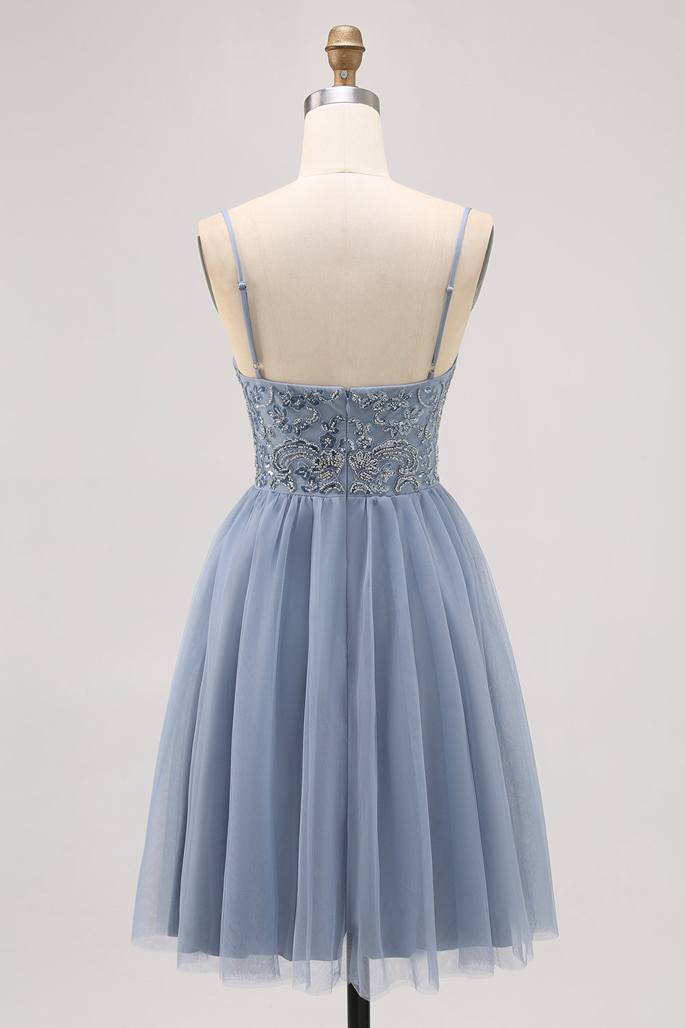 Sparkly Grey Blue Tulle A Line Pleated Short Homecoming Dress with Beading