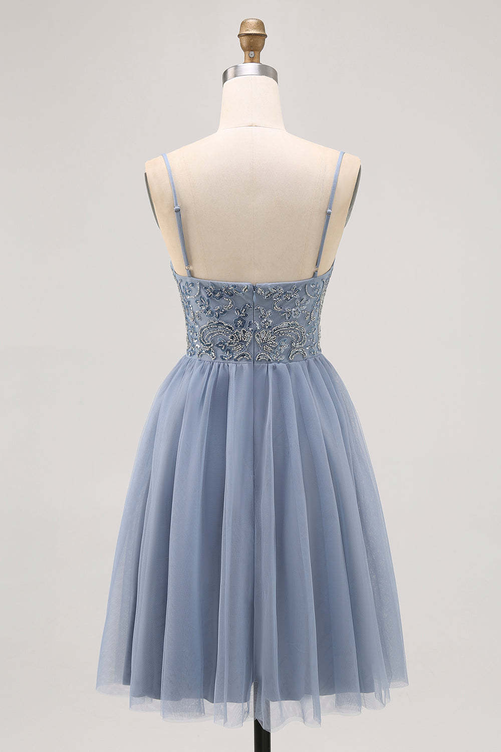 Sparkly Grey Blue Tulle A Line Pleated Short Homecoming Dress with Beading